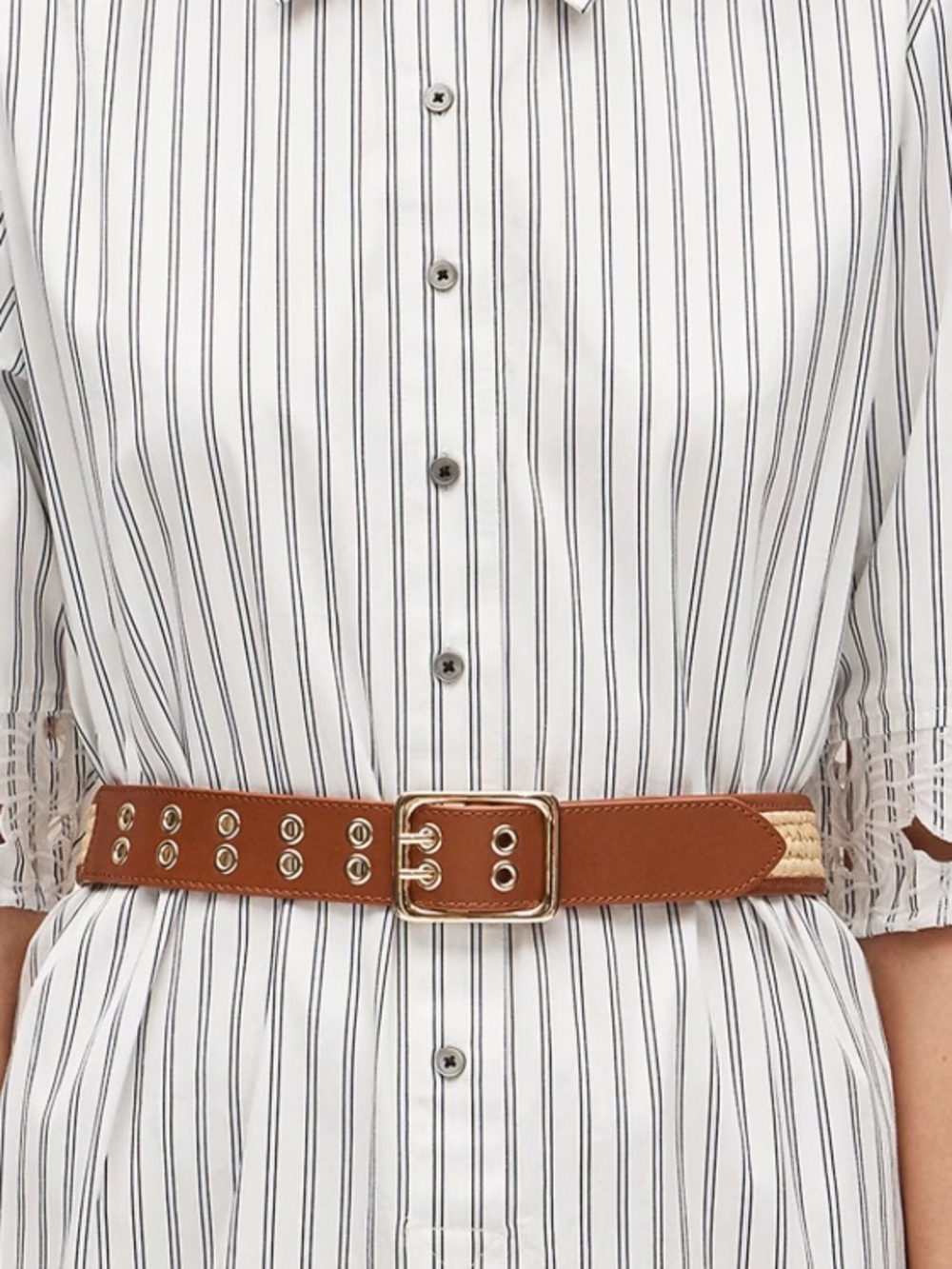 J crew Grommet belt in leather and faux raffia - Picture 1 of 6